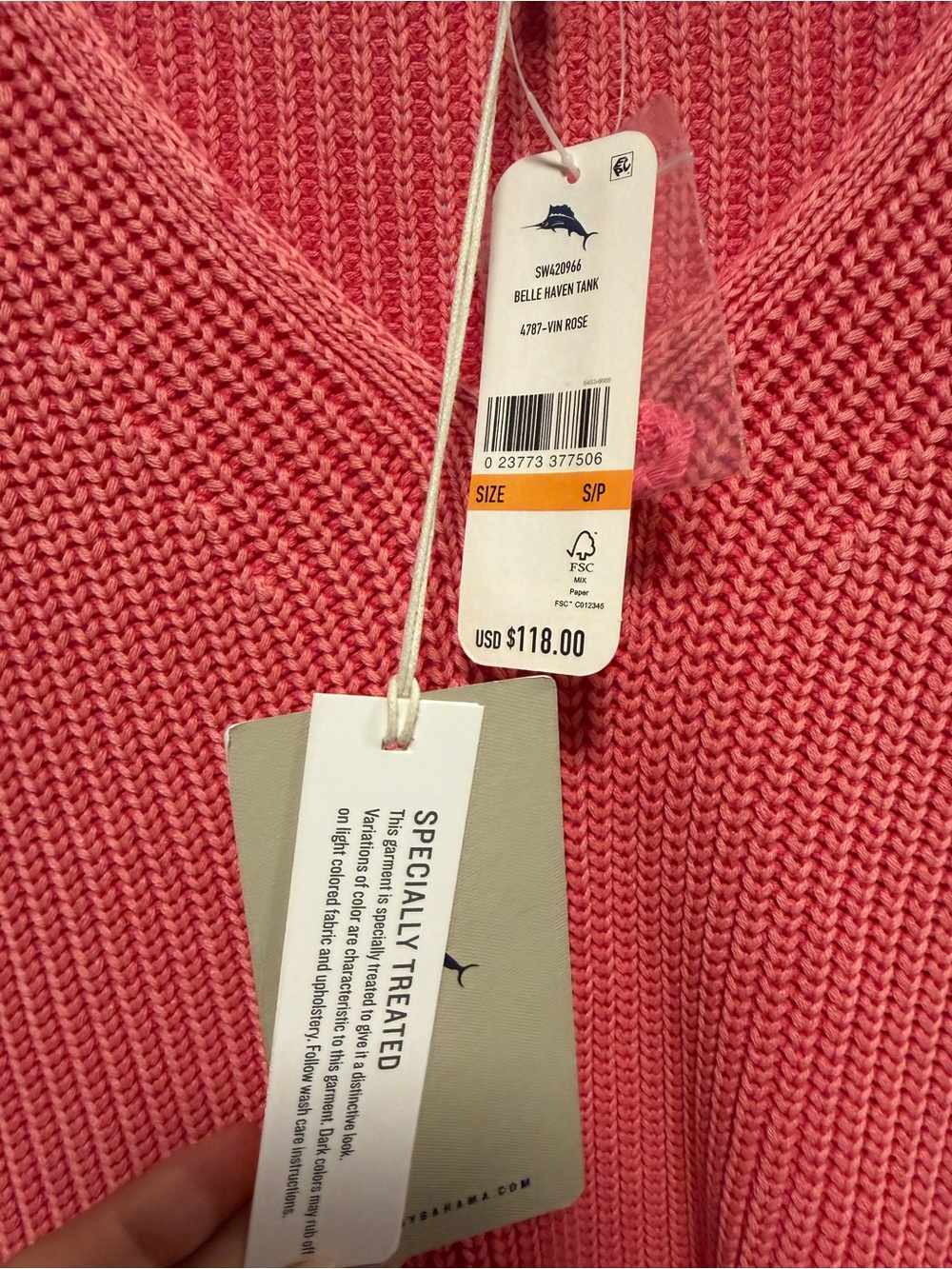 Tommy Bahama Coral Pink Knit V-Neck Sleeveless Sweater Tank - Picture 3 of 4